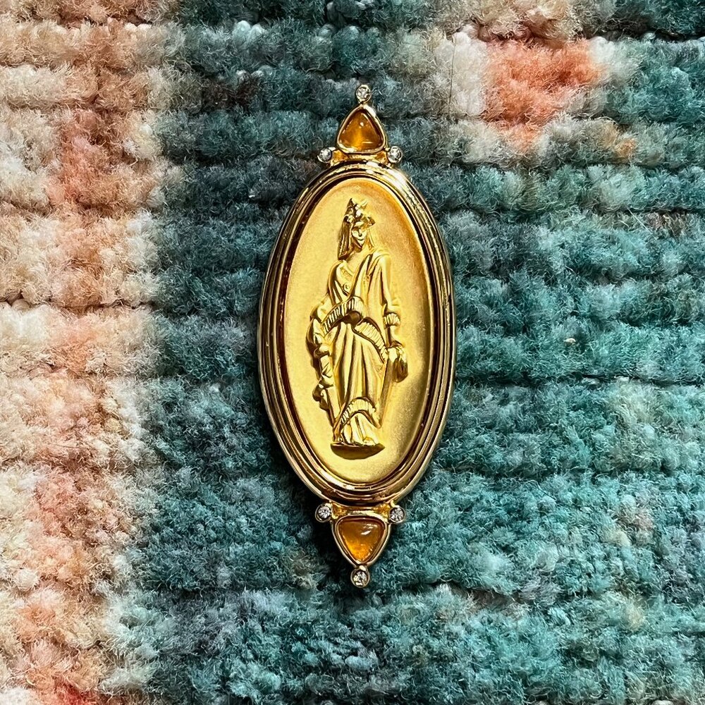 Vintage 1994 Gold Plated Ann Hand Lady Freedom Brooch